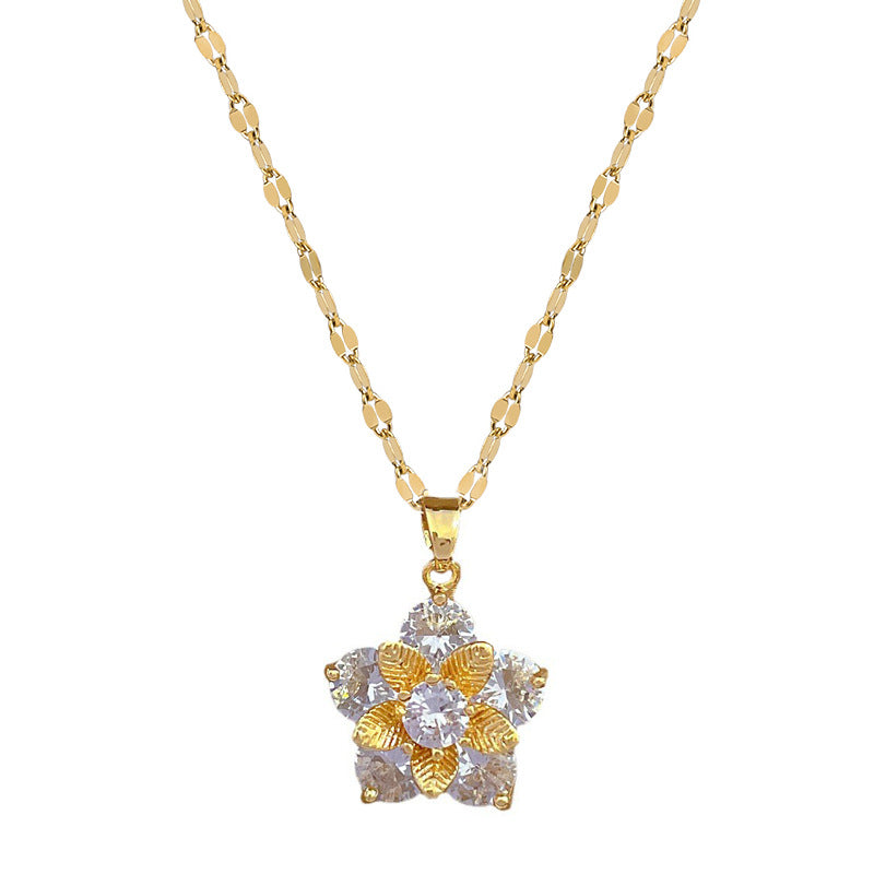 Set di gioielli placcati in acciaio al titanio con ciondolo a fiore, collana e orecchini di lusso