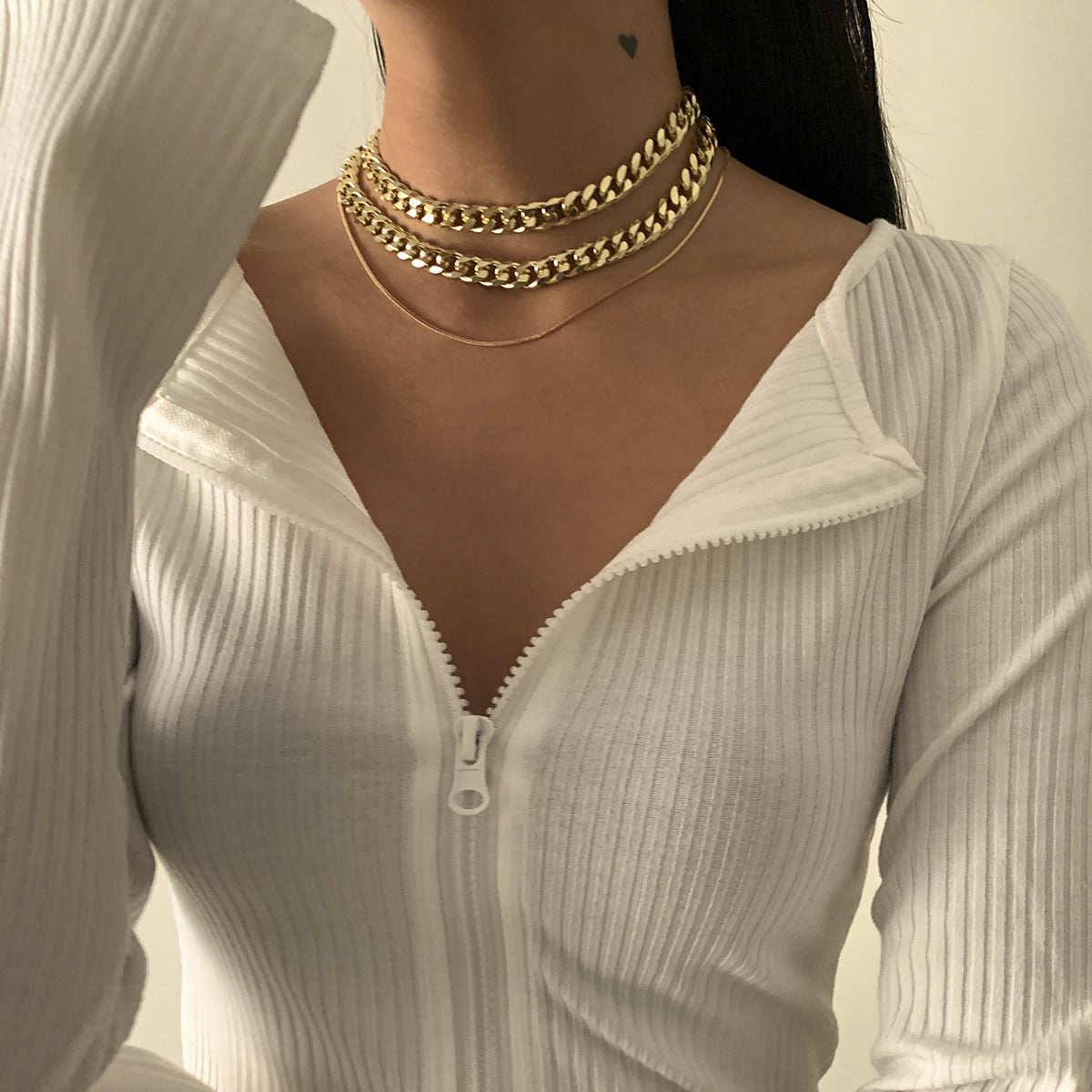 Minimalist Cross Pendant Necklace with Hollow Geometric Design in Plated Metal on Thin Snake Chain for Women