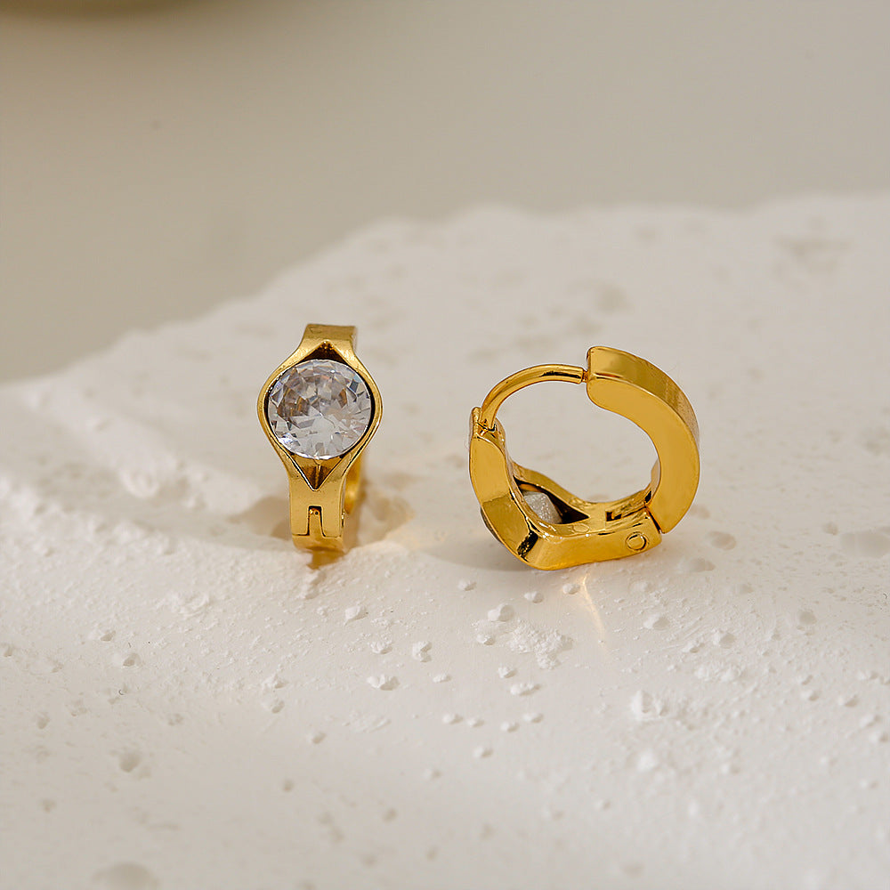 Pendientes de aro geométricos minimalistas de lujo francés vintage para mujer de acero inoxidable con chapado en oro de 18 quilates