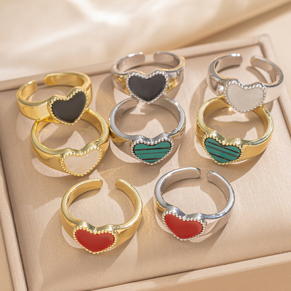 Minimalist Heart-Shaped Brass Ring with 18K Gold Plating for Women — Elegant Open-End Fashion Ring