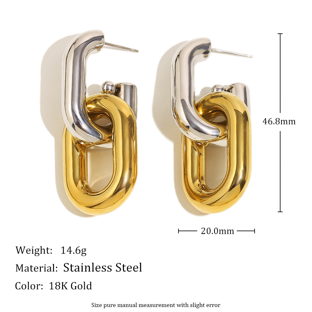 Orecchini in Acciaio Inossidabile Geometrici Moderni Minimalisti con Dettagli a Catena Vuota Placcata Oro 18K