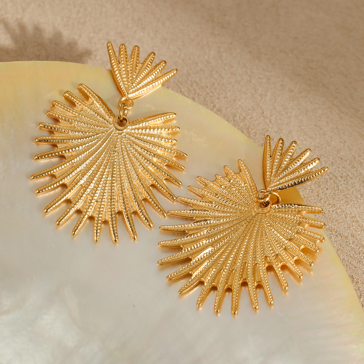 Pendientes de Borla a la Moda para Mujer con Diseño en Forma de Abanico de Acero Inoxidable con Baño de Oro de 18K