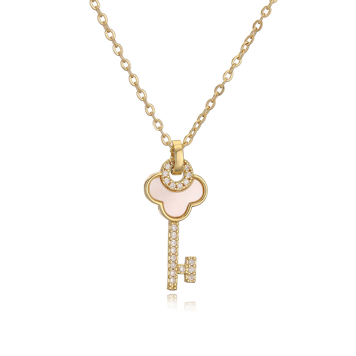 Collana pendente geometrica minimalista con abalone bianco e zirconi in rame placcato oro da donna