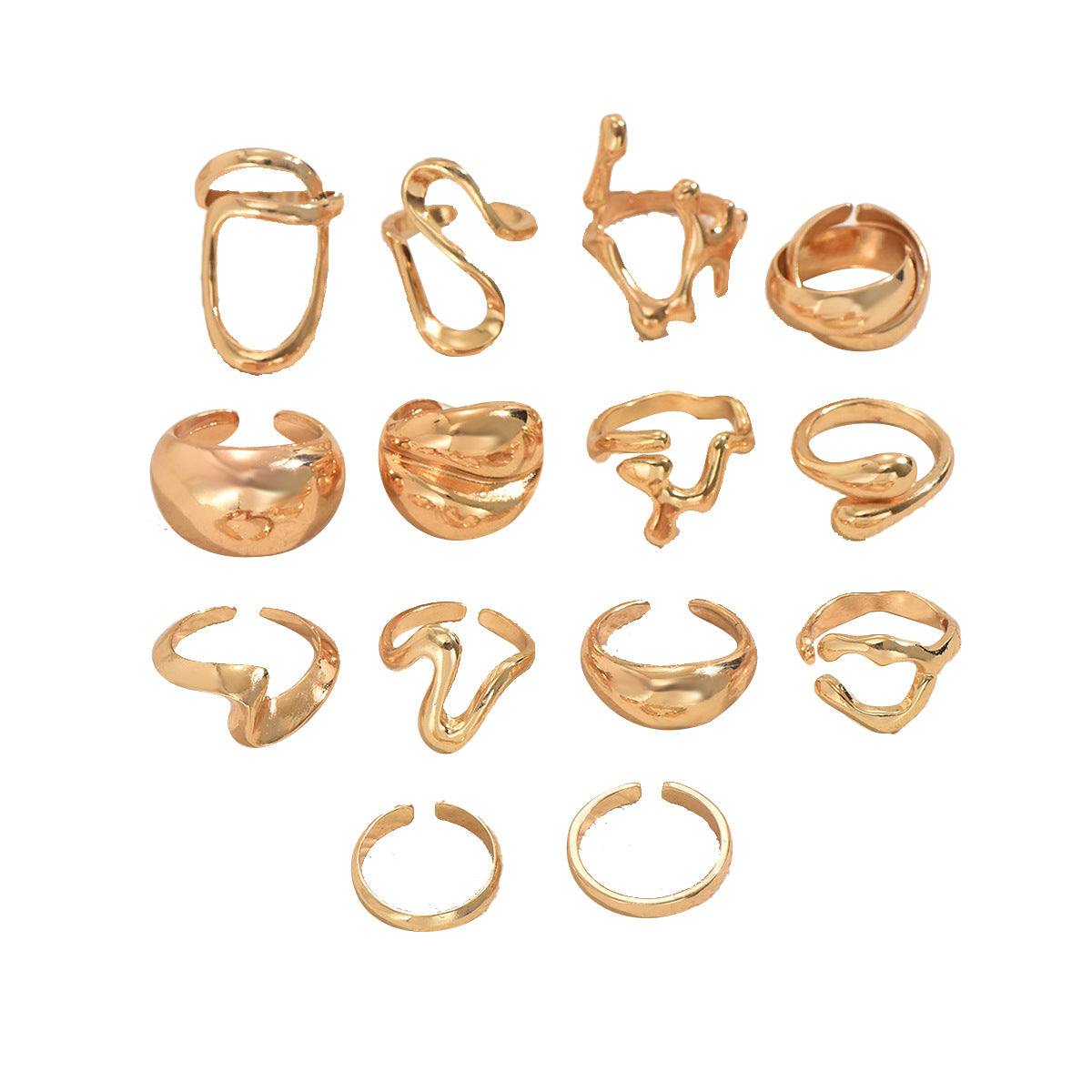 Anillo Abierto Geométrico para Mujer de Aleación de Zinc Chapado con Estilo Moderno Minimalista y Diseño de Banda de Metal Entrelazada