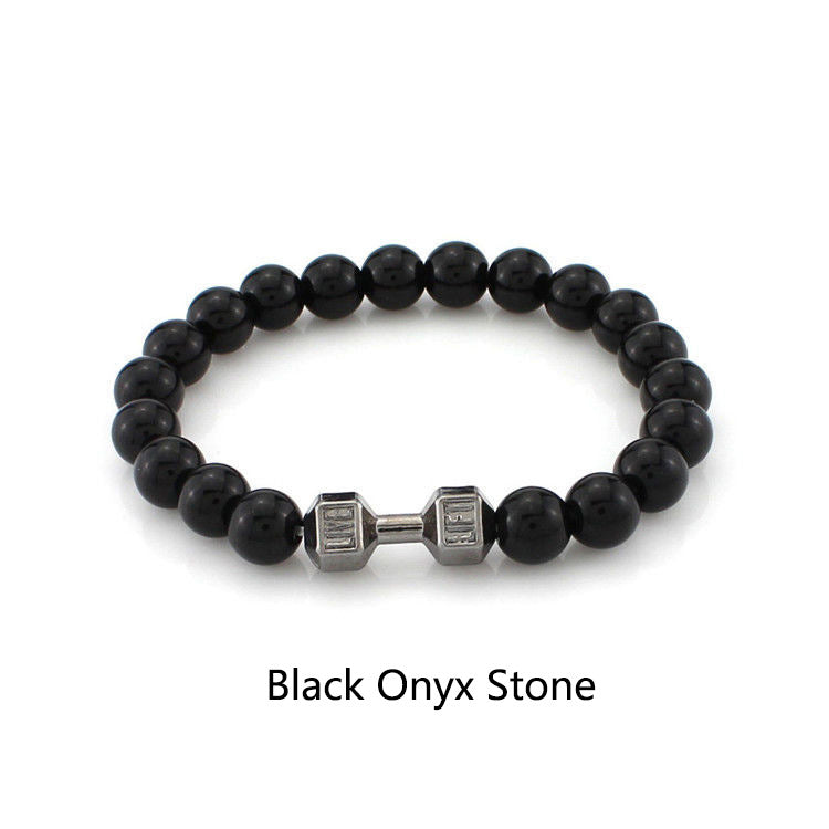 Geometric Round Volcanic Stone Hematite Beaded Bracelet Handmade Unisex Jewelry