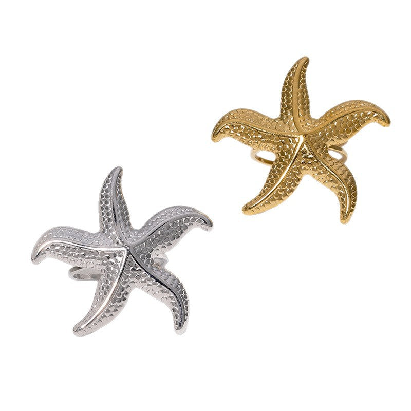 Minimalist Star-Shaped Stainless Steel Open Ring with Plating Finish for Women Fashion Accessory