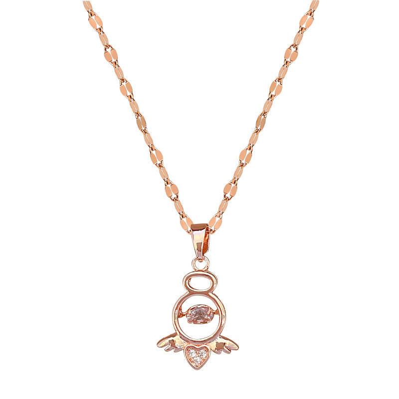 Luxury Minimalist Sweet Geometric Rhinestone Pendant Necklace for Women Titanium Steel O-Chain