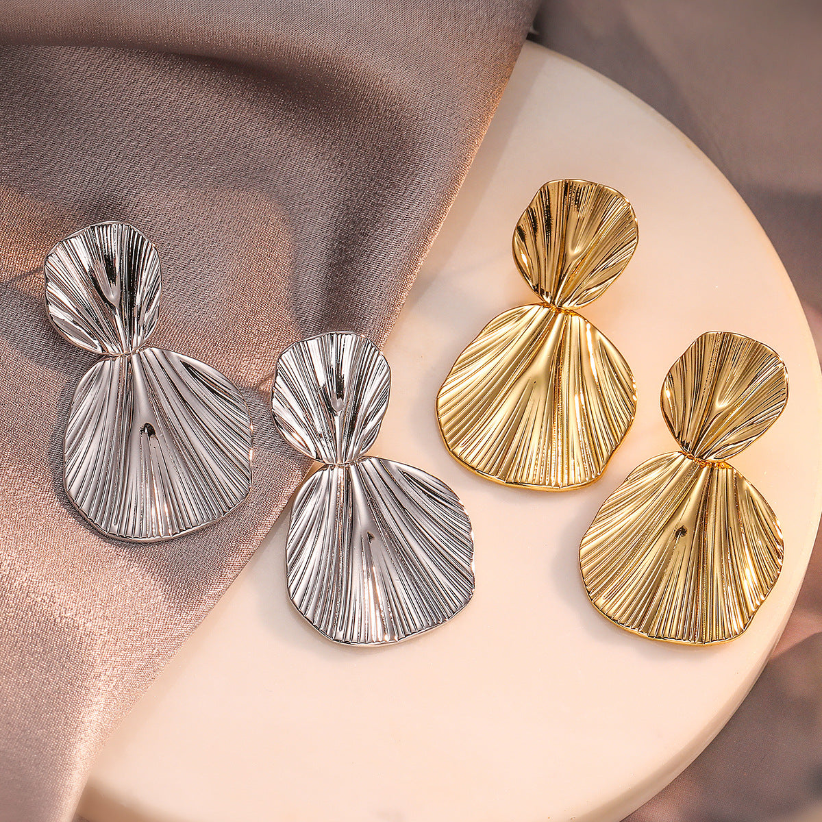 Minimalist Geometric Gold-Plated Brass Earrings for Women with Irregular Shape Design