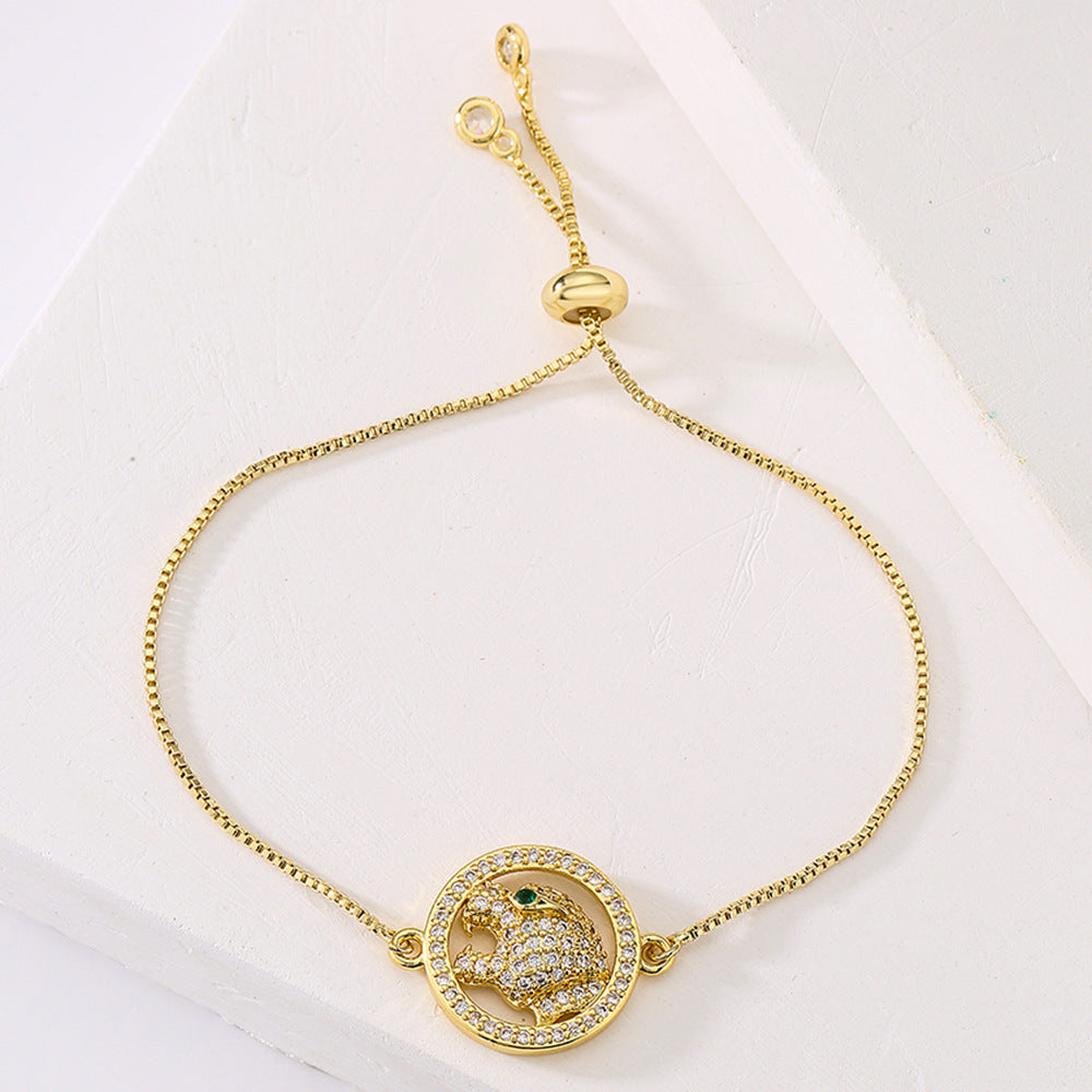 Minimalist Geometric Leopard Head Hand Chain for Women in Brass with Real Gold Plating and Zircon Inlay