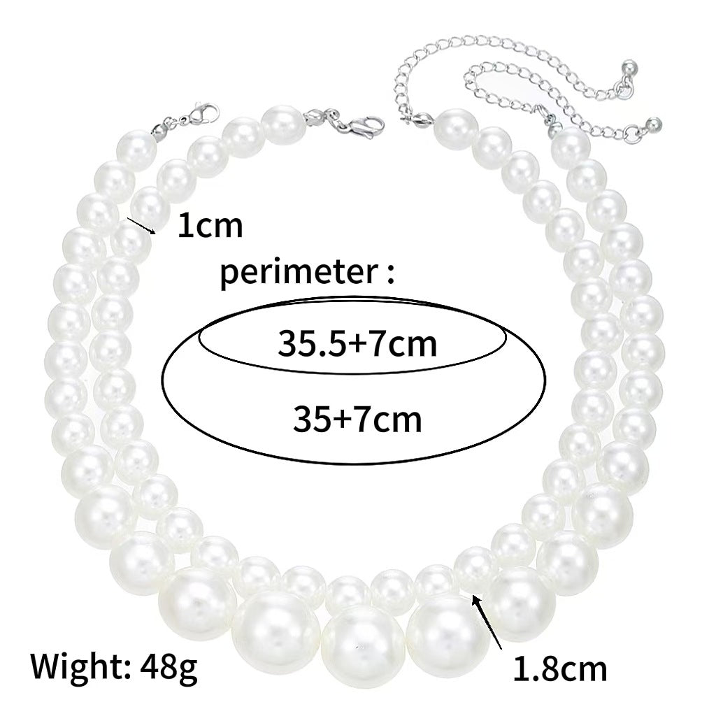 Vintage Sweet Geometric Glass Pearl Stainless Steel Plated Necklace Cable Chain Choker
