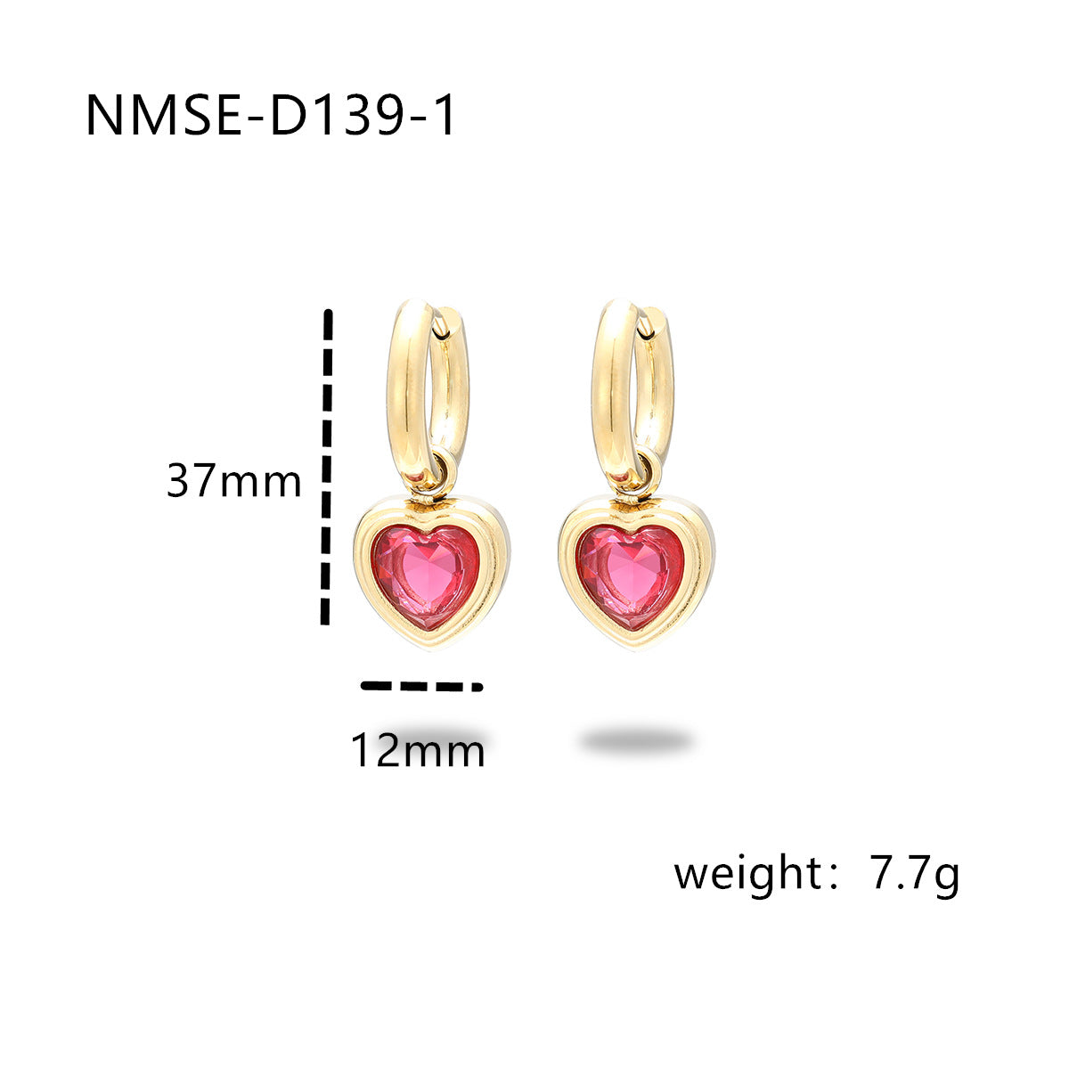 Fashion OL 18K Gold Plated Heart Shape Stainless Steel Earrings with Colorful Rhinestones for Women