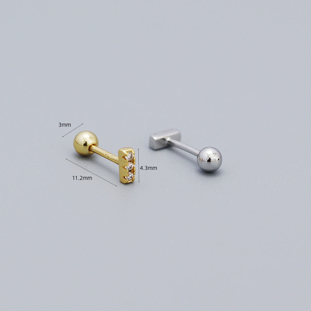 Orecchini a perno geometrici minimalisti in zirconia cubica in argento sterling 925 con finitura placcata
