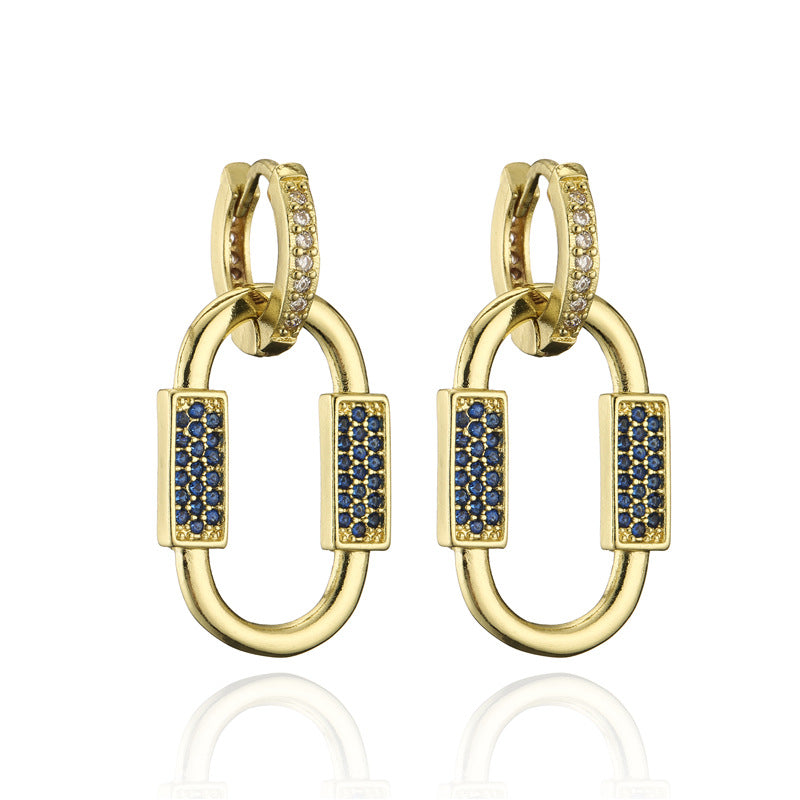 18K Gold Plated Geometric Brass Earrings with Cubic Zirconia for Women