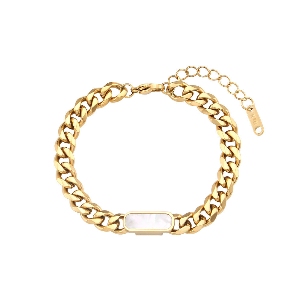 Set bracciale e collana a catena cubana geometrica vintage in acciaio inossidabile con finitura placcata
