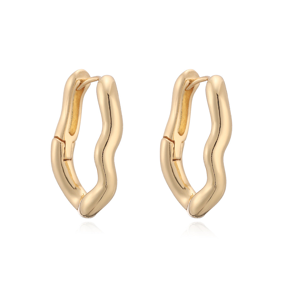 Casual Minimalist Geometric Gold Plated Brass Irregular Hoop Earrings for Women