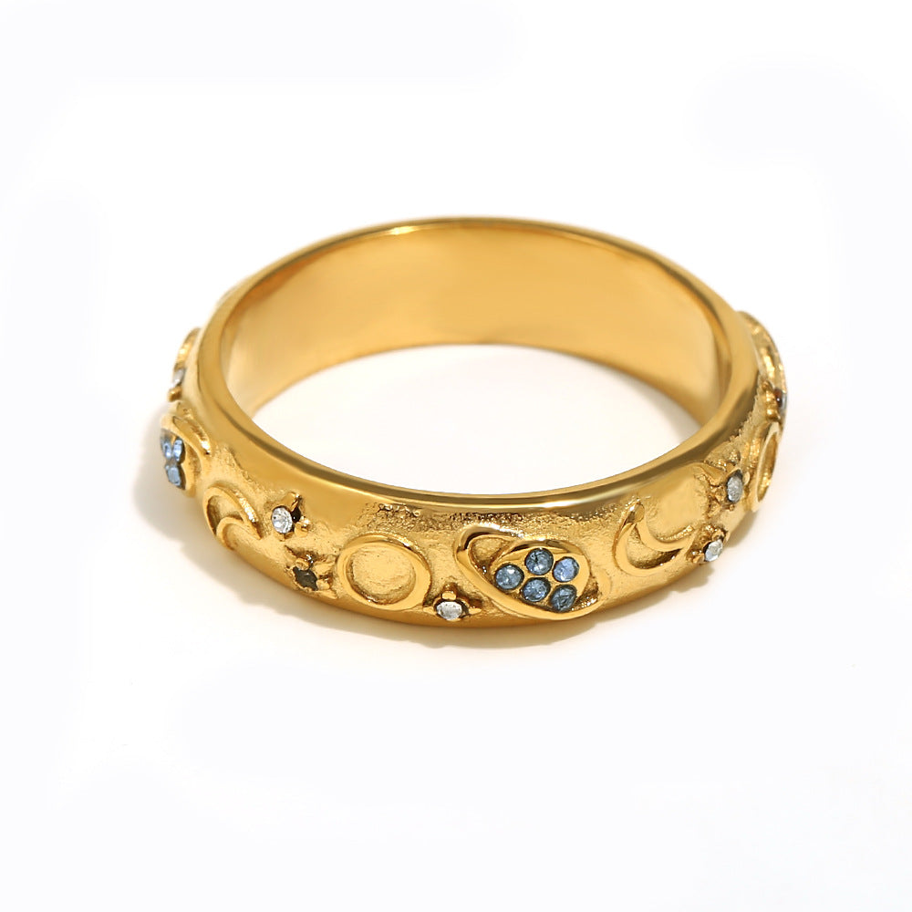 Elegant Geometric 18K Gold Plated Stainless Steel Ring Bracelet Earring Set for Women