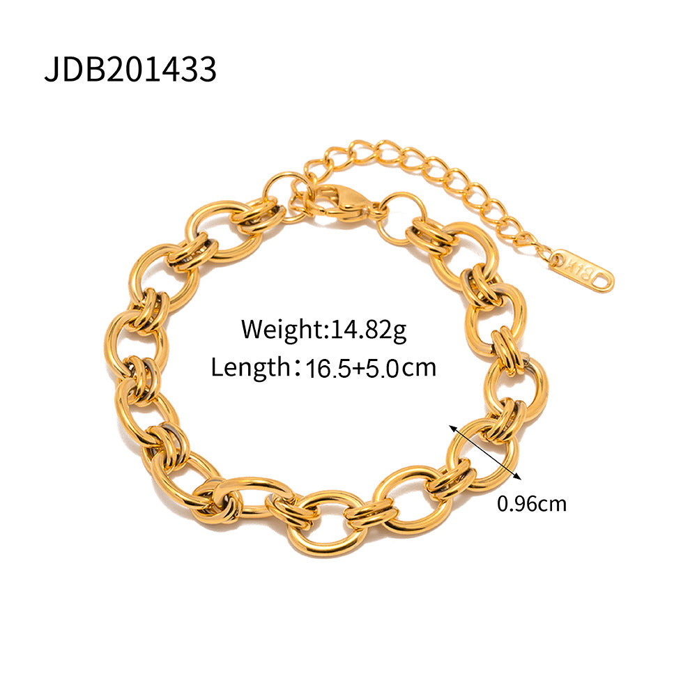 18K Gold Plated Geometric Stainless Steel Cable Chain Bracelet for Women