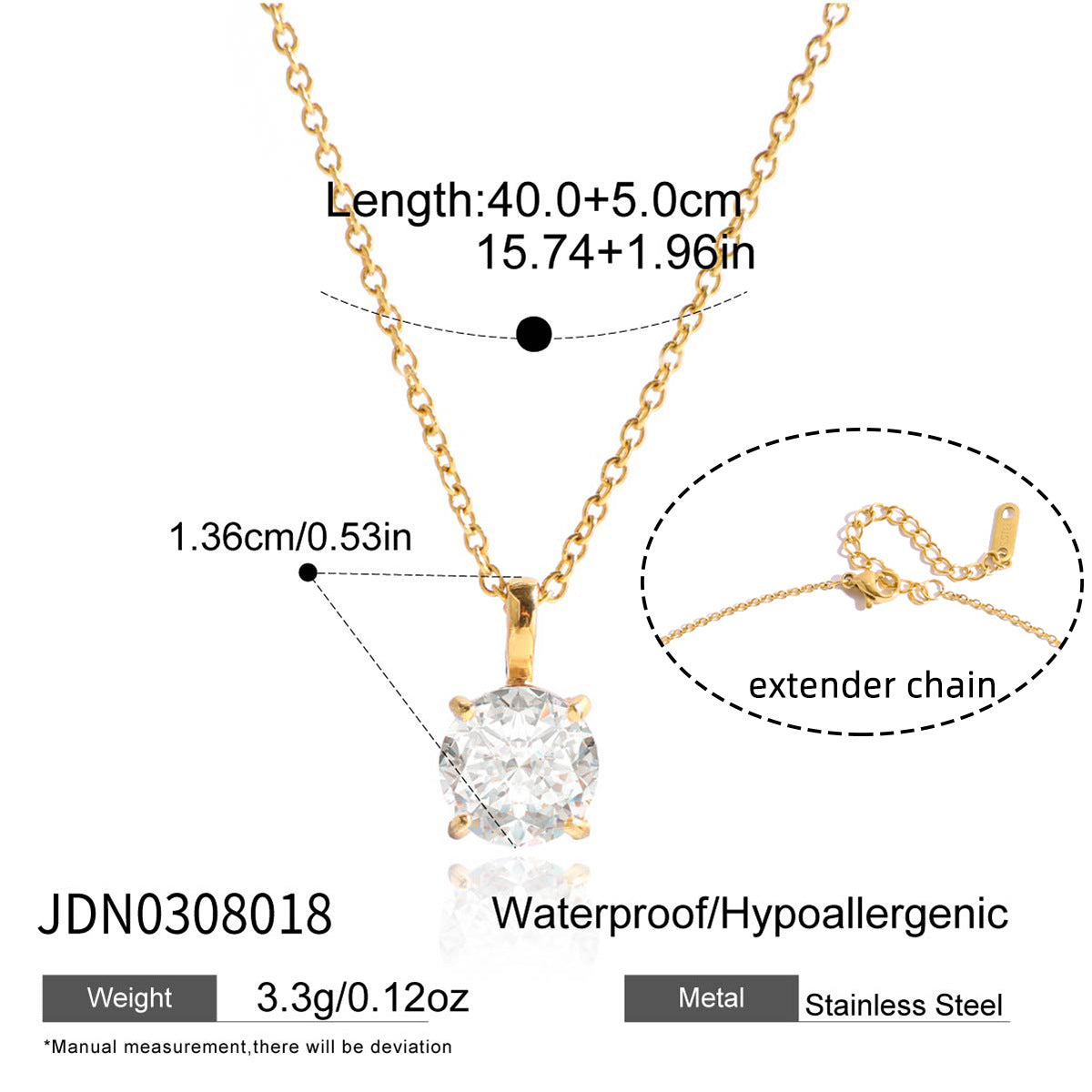 Minimalist Geometric Oval Stainless Steel PVD Cubic Zirconia Necklace for Women