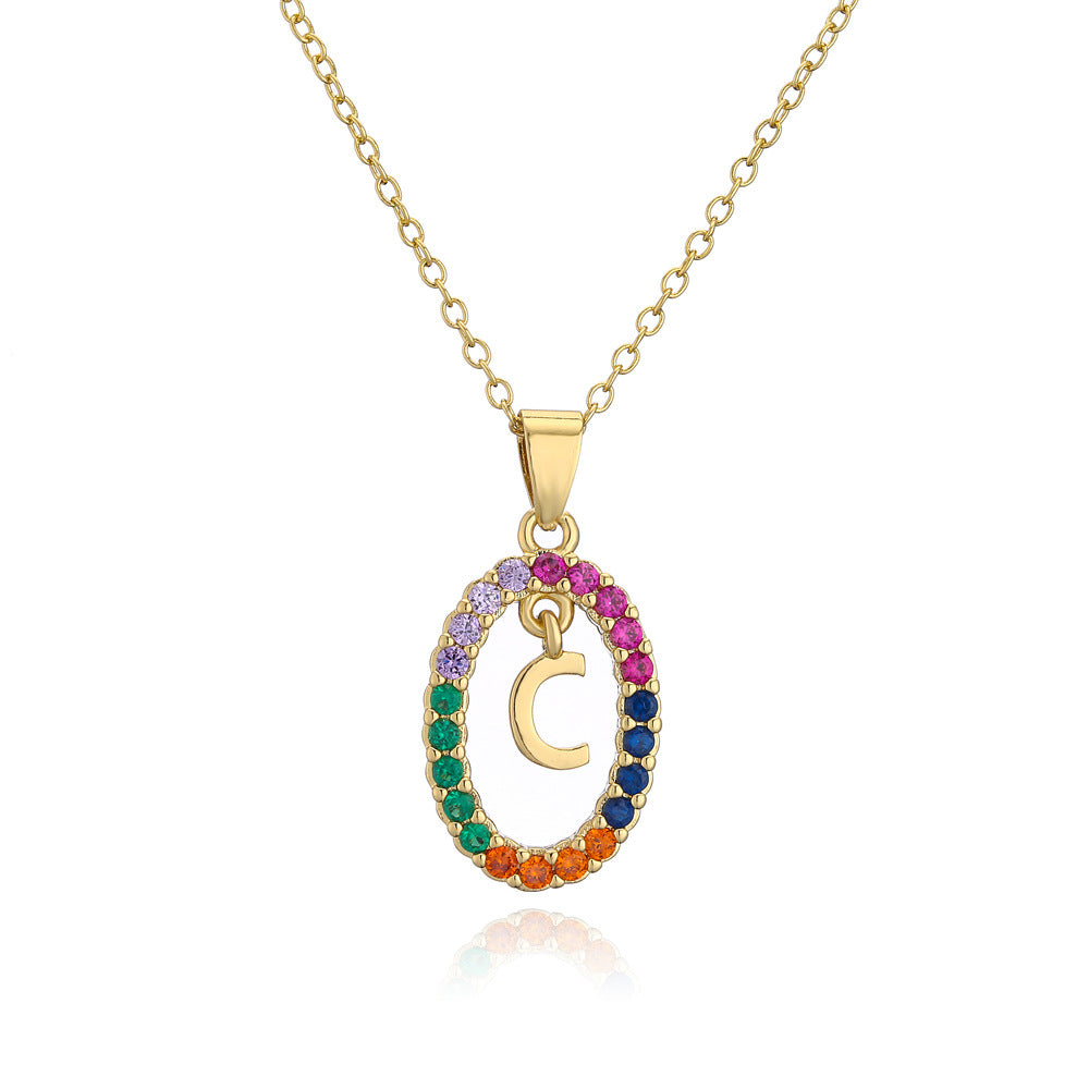 Minimalist Gold Plated Brass Letter Cubic Zirconia Pendant Necklace for Women