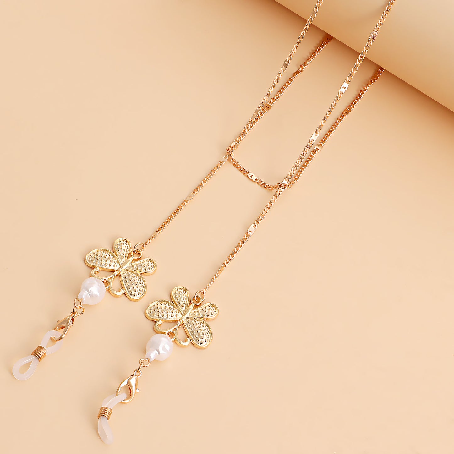 Fashion Butterfly Beaded Tassel Evil Eye Eyeglass Chain Alloy