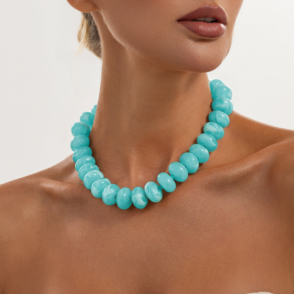 Bohemian Geometric Oval Gradient Resin Necklace for Women