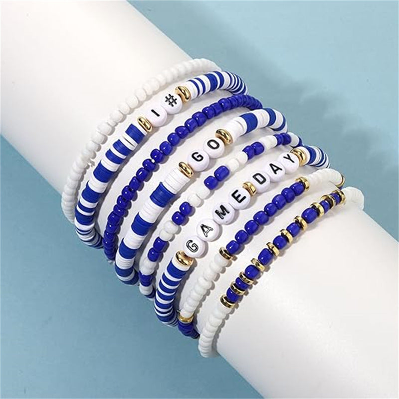 Sporty Casual Letter Number Resin Beaded Stretch Stackable Bracelet Unisex