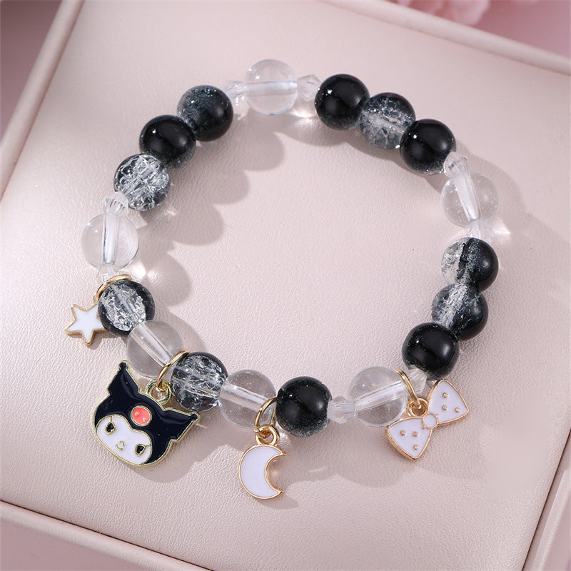Linda pulsera infantil con temática de princesa, cuentas redondas y detalles de cristal transparente para niñas de 6 a 10 años