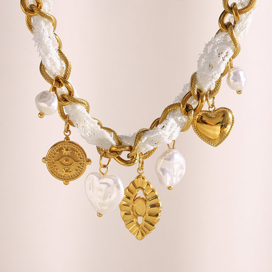 Collana con ciondolo geometrico stile bohémien da donna in acciaio inossidabile placcato oro 18 carati dal design lussuoso e leggero
