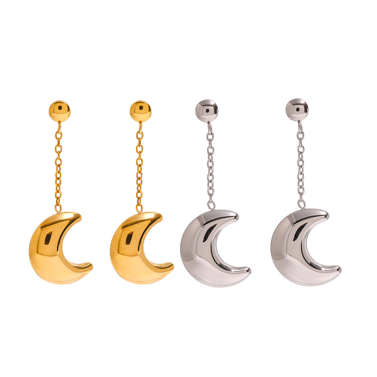 Eleganti orecchini geometrici in acciaio inossidabile a forma di luna con finitura in acciaio al titanio placcato per donna