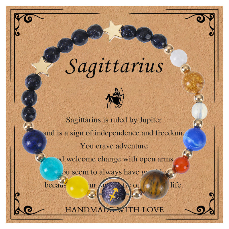 Elegant Geometric Natural Stone Obsidian Crystal Blue Sandstone Bracelet Unisex Zodiac Galaxy Universe Star Beaded Bracelet