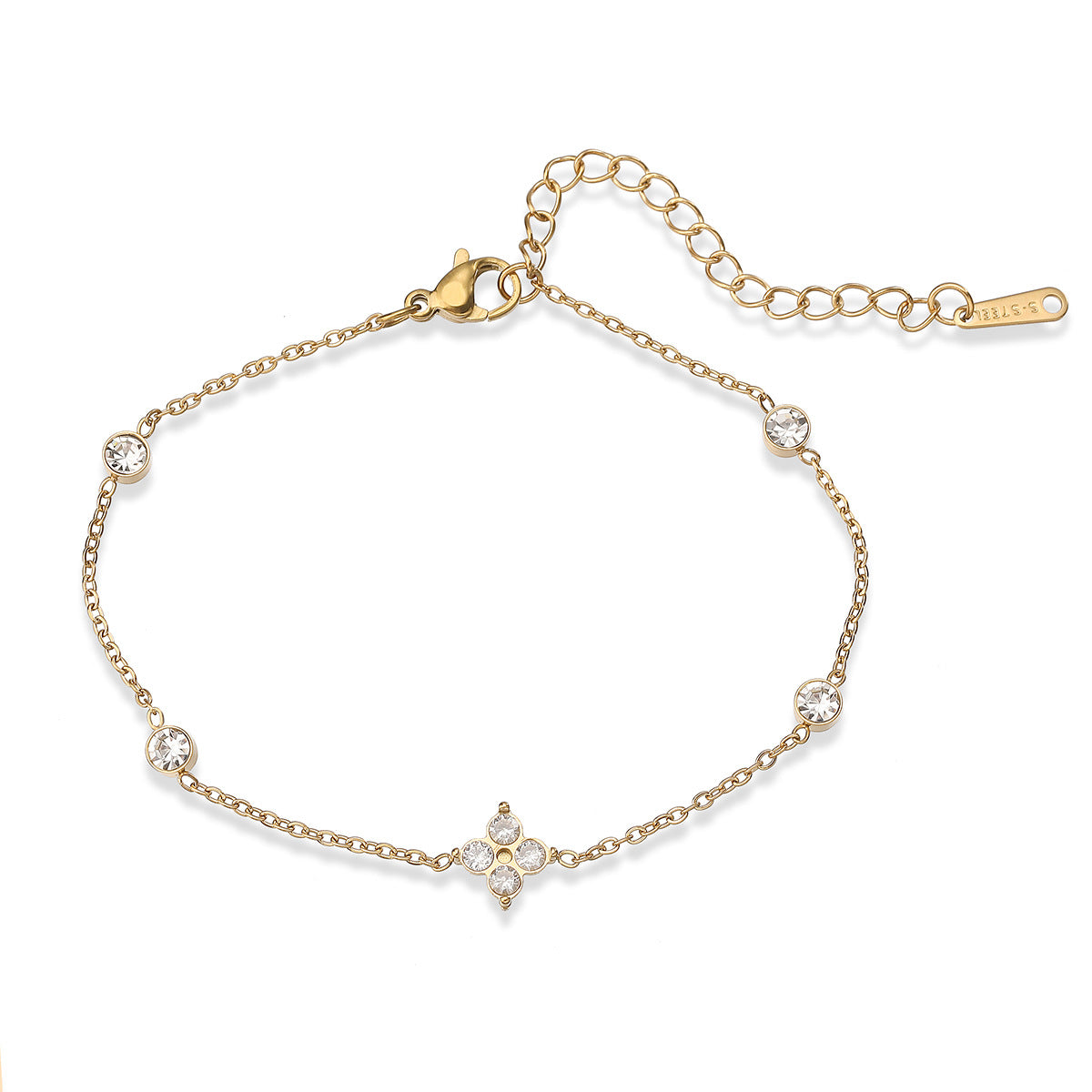 Minimalist 18K Gold Plated Geometric Stainless Steel Necklace with Cubic Zirconia for Women