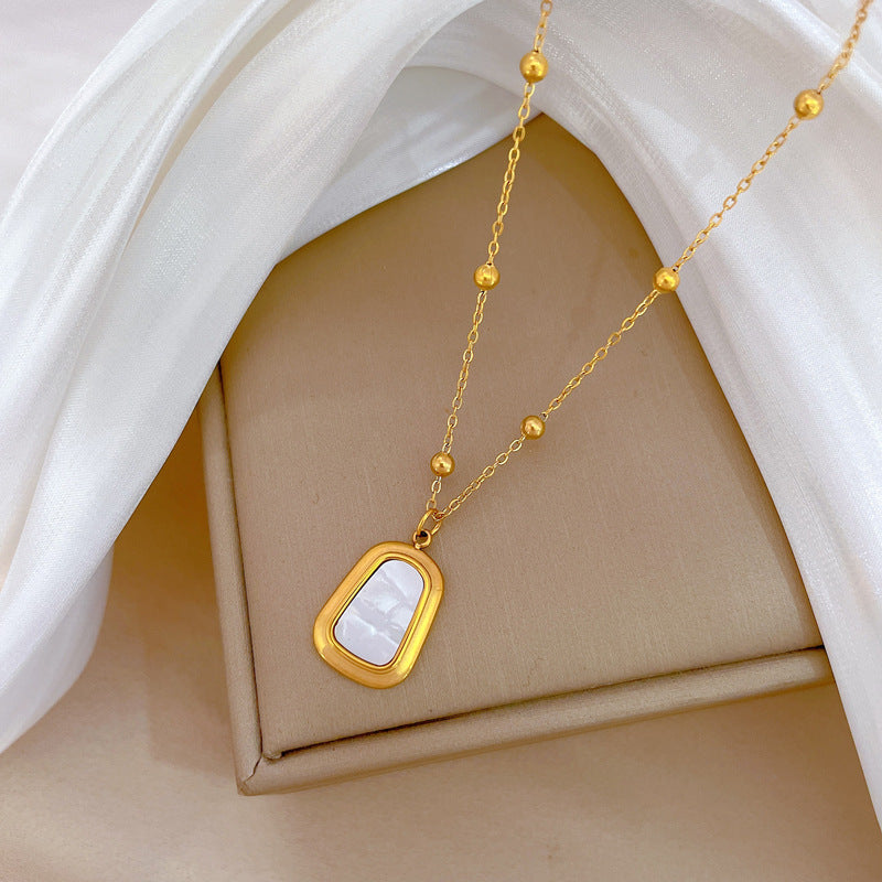 Minimalist Geometric Titanium Steel Pendant Necklace with Beaded Chain for Women and Men