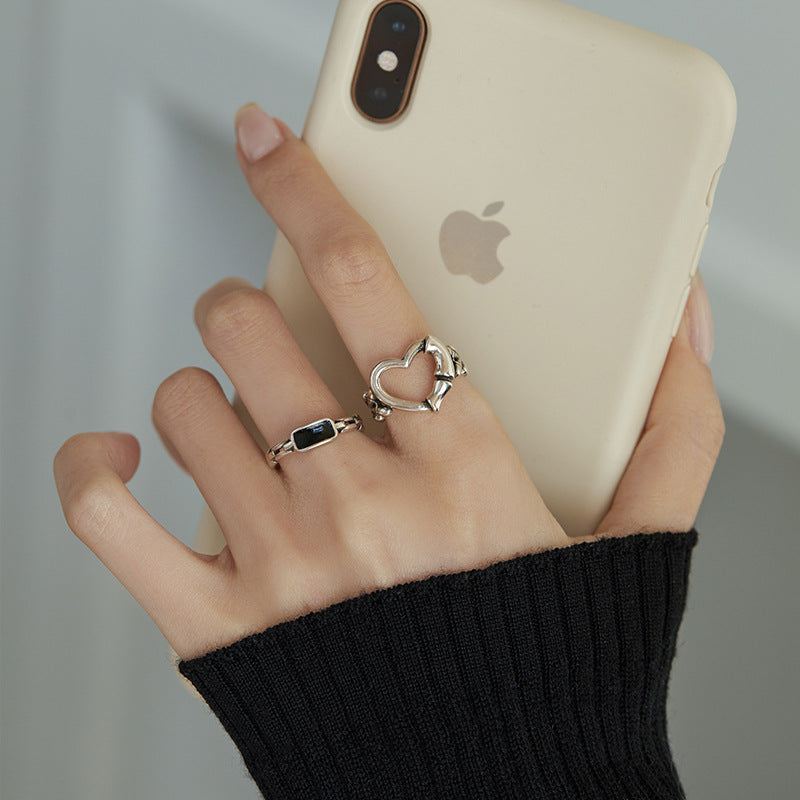Vintage Minimalist Heart Geometric Plated Alloy Ring