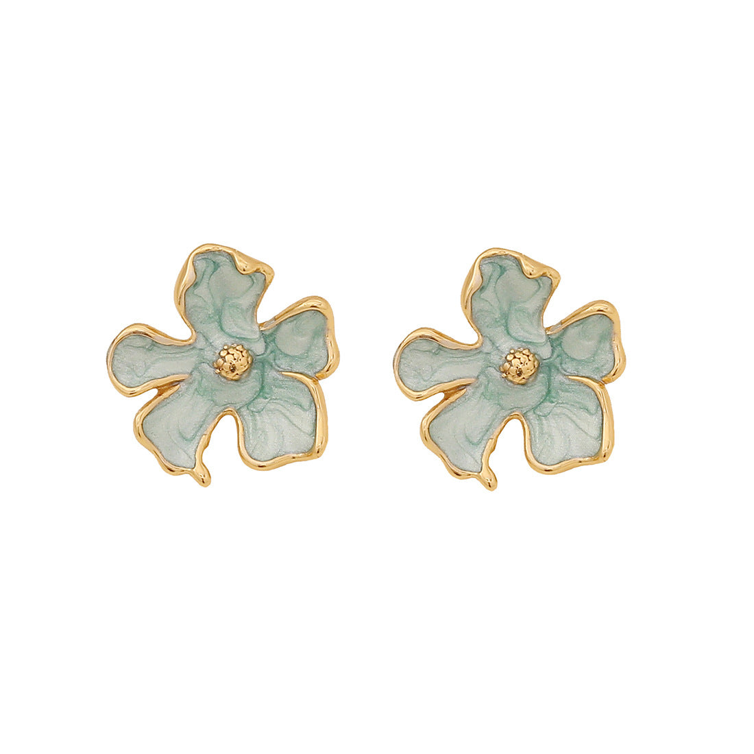 Fashionable Floral Geometric Stainless Steel Stud Earrings with Enamel Finish for Women