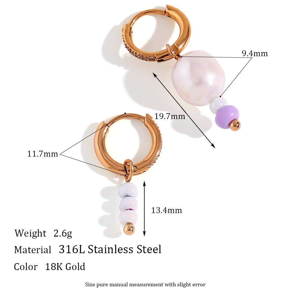 Fashionable Y2K Irregular Geometric Stainless Steel Plated 18K Gold Freshwater Pearl Beaded Hoop Earrings for Women