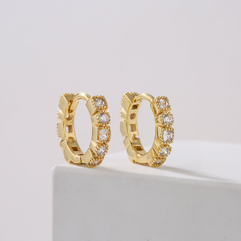 Minimalist Geometric Hoop Earrings for Women in Copper with 18K Gold Plating and Micro-Paved Zirconia