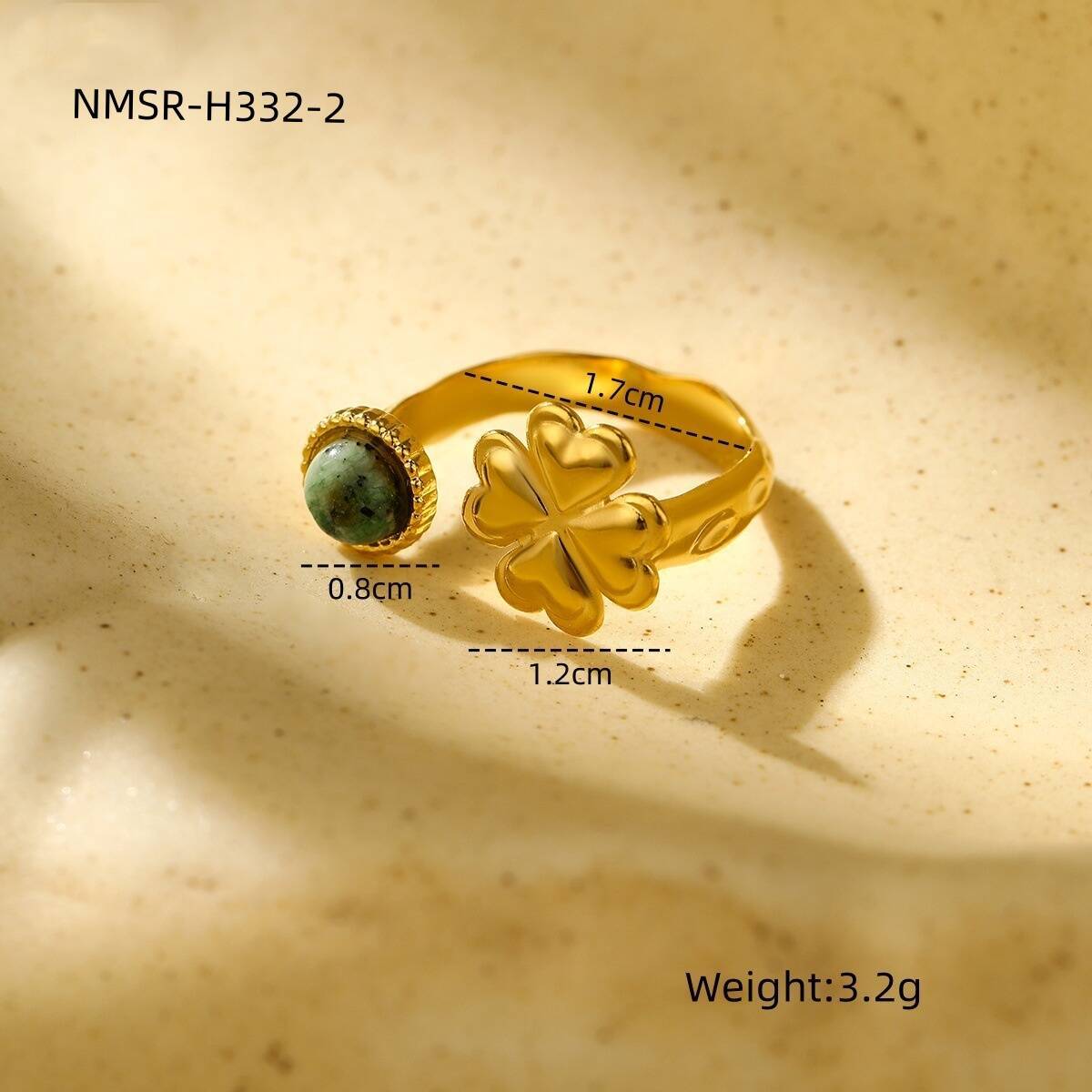 Fashionable Heart-Shaped Turquoise Natural Stone Stainless Steel Open Ring with Plating Finish for Women