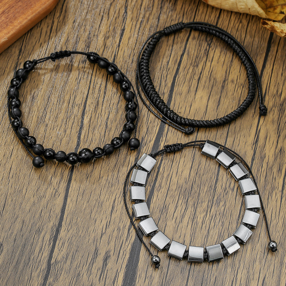 New Chinese Style Square and Round Hematite Handmade Beaded Bracelet for Men and Women