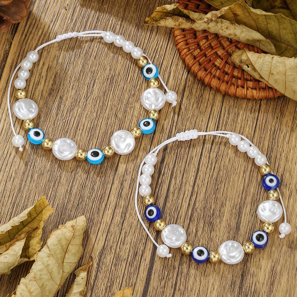Evil Eye Pearl Geometric Handmade Glass Beaded Bracelet