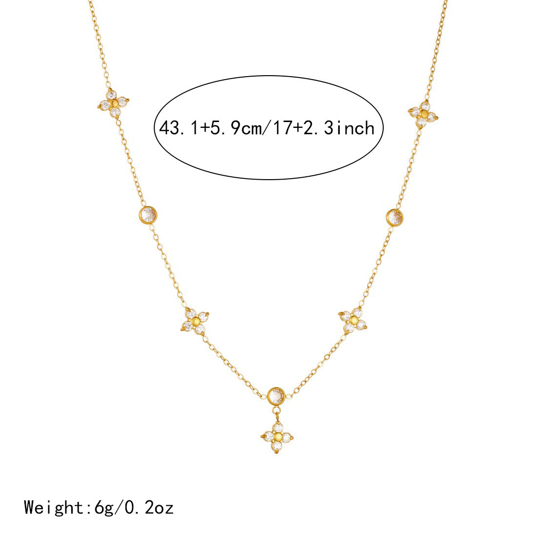 Minimalist Casual Gold Plated Stainless Steel Floral Rhinestone Pendant Necklace for Women
