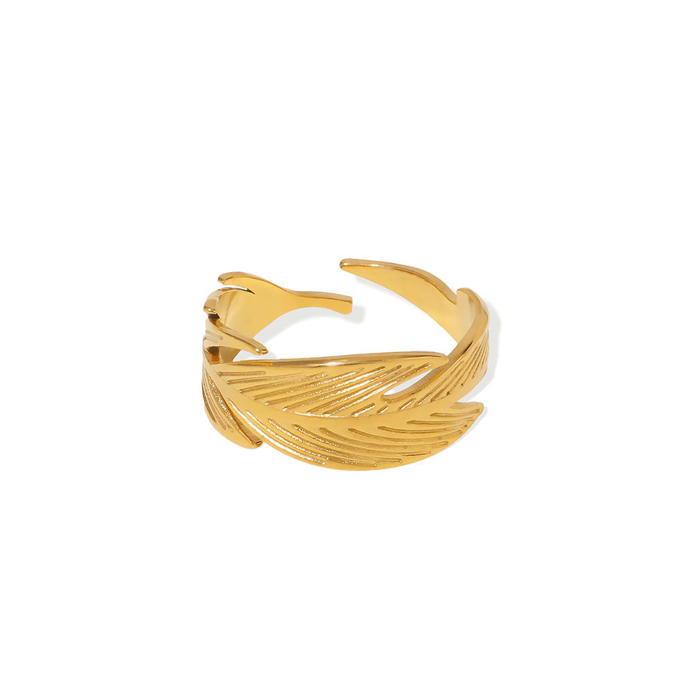Anello aperto a foglia geometrica minimalista Fiore placcato oro 18 carati Acciaio inossidabile Gioielli unisex