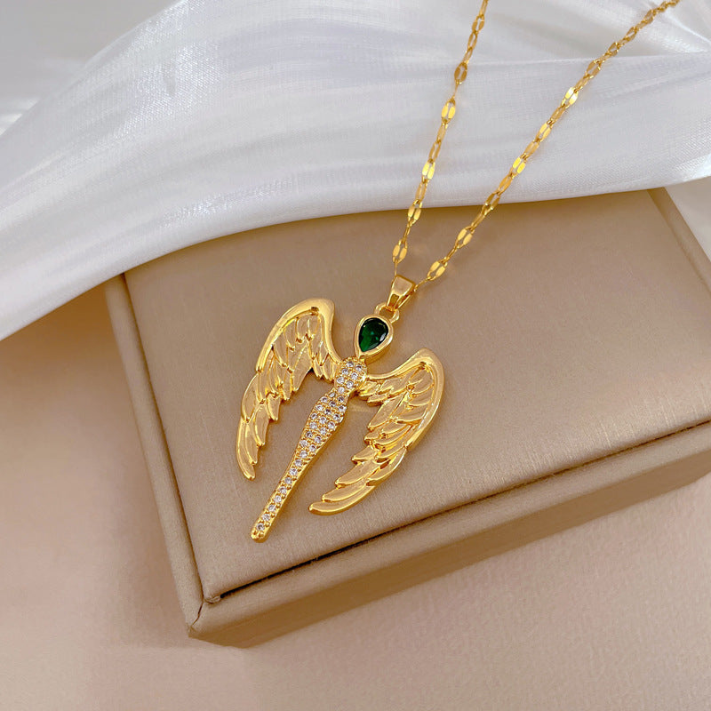 Collar colgante de ángel y demonio geométrico minimalista de acero de titanio con detalles de diamantes de imitación para mujeres y hombres