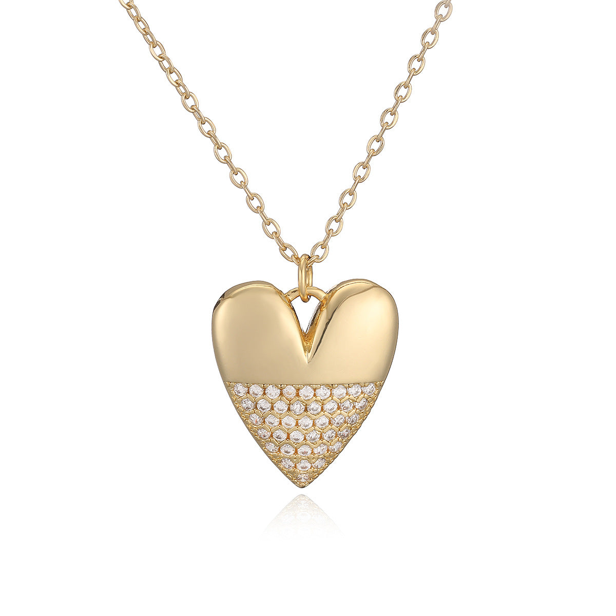 Minimalist 18K Gold Plated Brass Heart Cubic Zirconia Pendant Necklace for Women