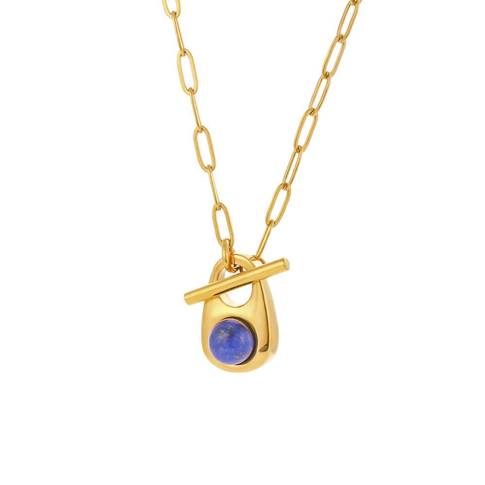 Elegante collar con colgante geométrico de acero de titanio con cadena de acero inoxidable bañada en oro de 18 quilates para mujer