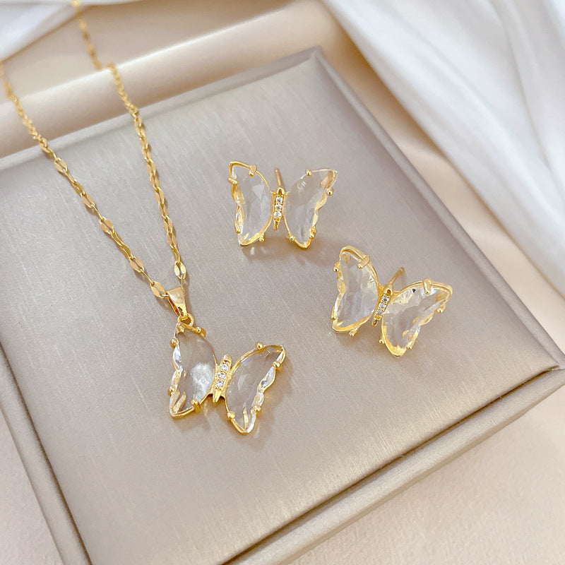 Luxury Fresh and Sweet Plated Brass Zircon Micro-Pave Earrings and Necklace Set
