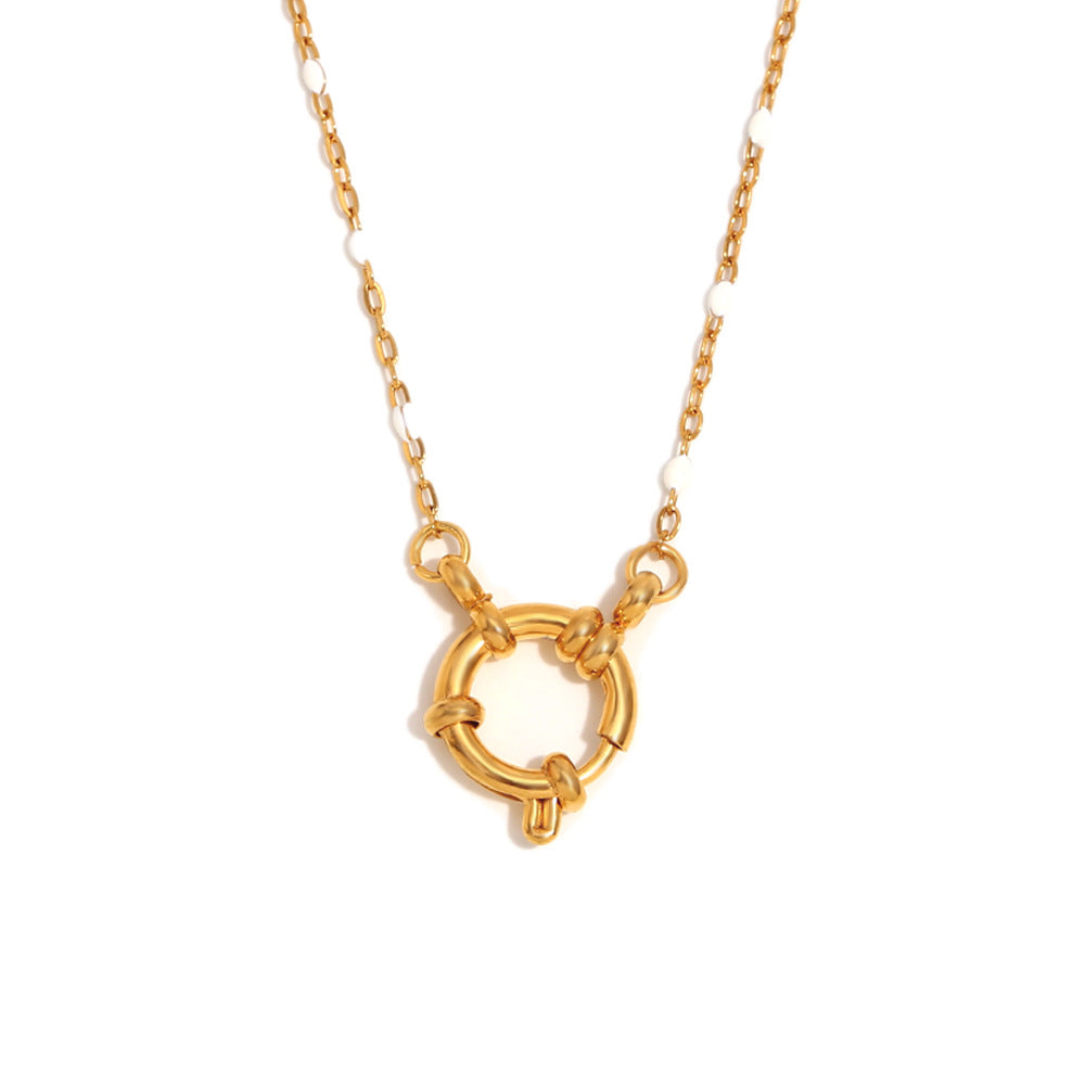 Collana con Pendente Geometrico Stile Bohemien da Donna in Acciaio Inossidabile con Placcatura in Oro 18K e Finitura Smaltata