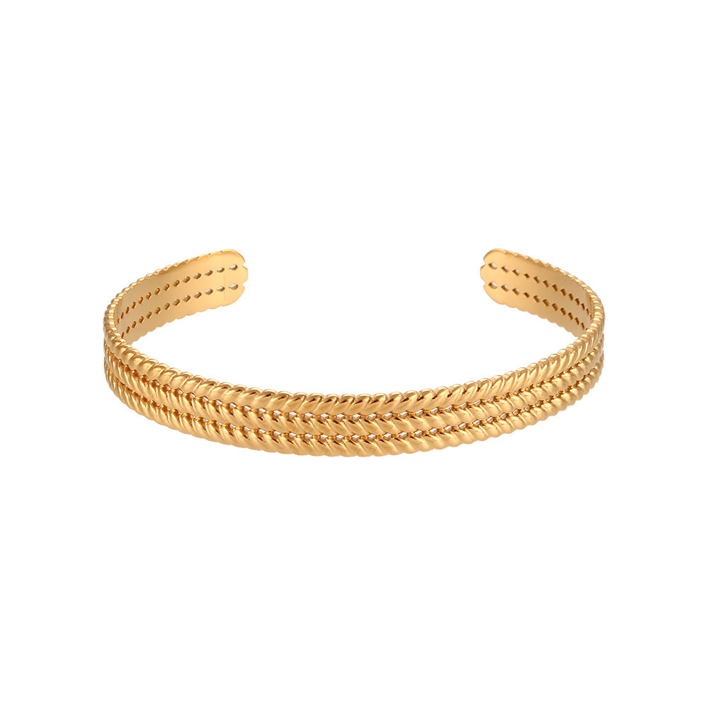 Bracciale Minimalista in Acciaio Inossidabile con Polsino a Treccia Intrecciata Regolabile e Superficie Testurizzata