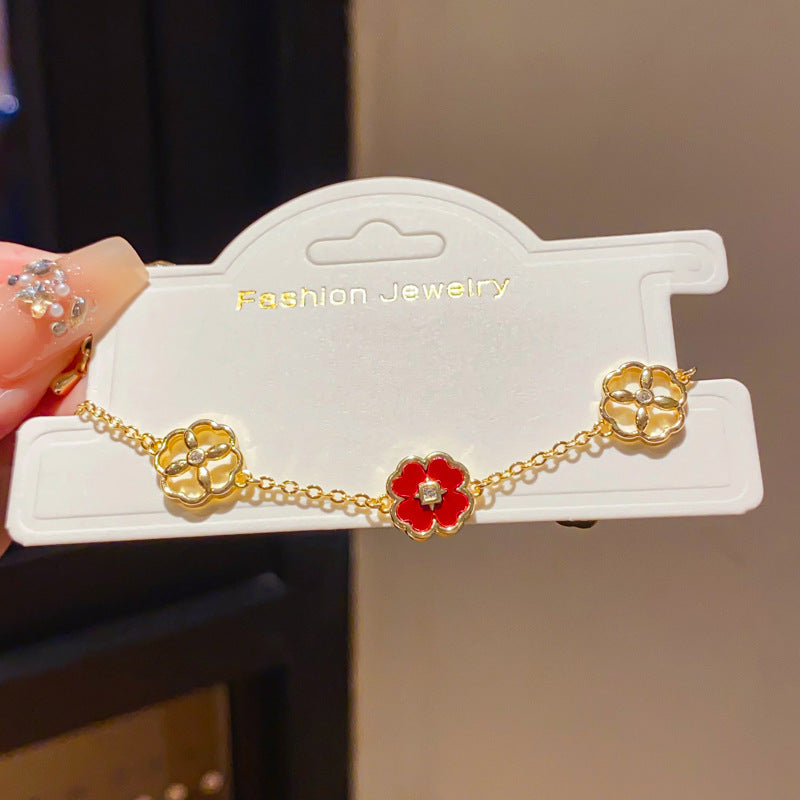 Luxury Elegant 18K Gold Plated Brass Floral Inlaid Cubic Zirconia Bracelet for Women