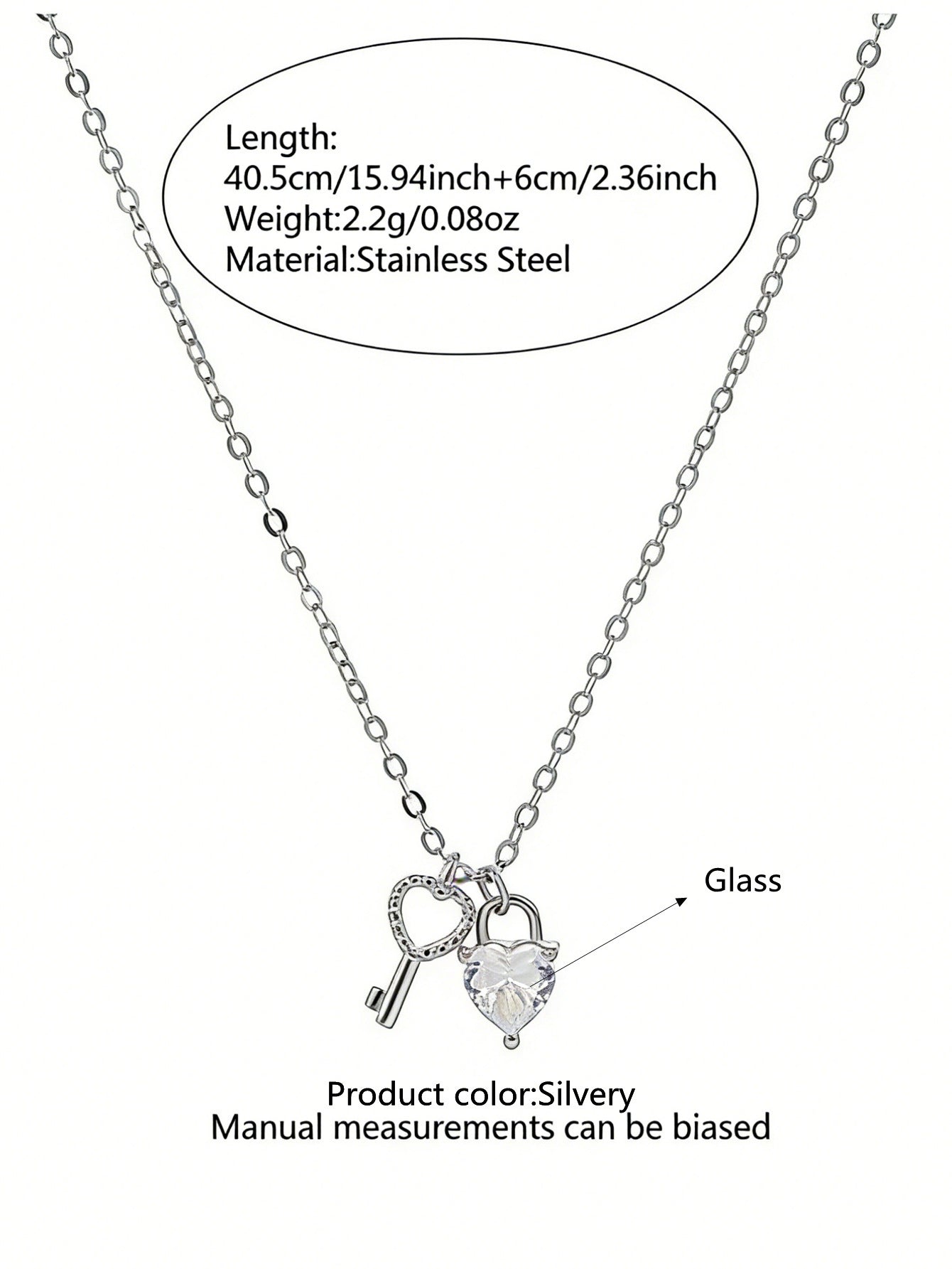 Minimalist Stainless Steel Heart Key Necklace and Earring Set Plated Jewelry for Women