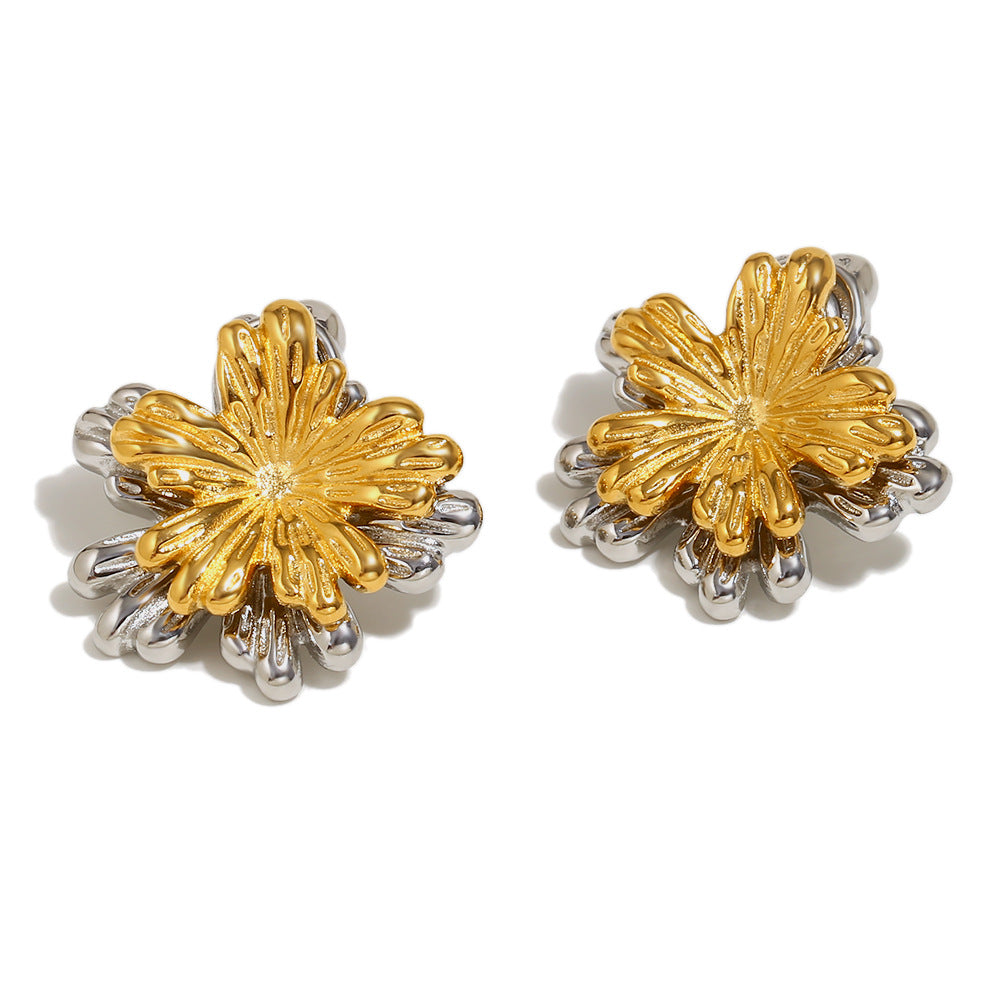 Minimalist Irregular Leaf-Shaped Stainless Steel Earrings with 18K Gold Plating for Women